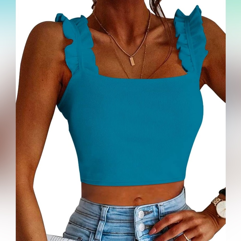 Teal square neck crop top